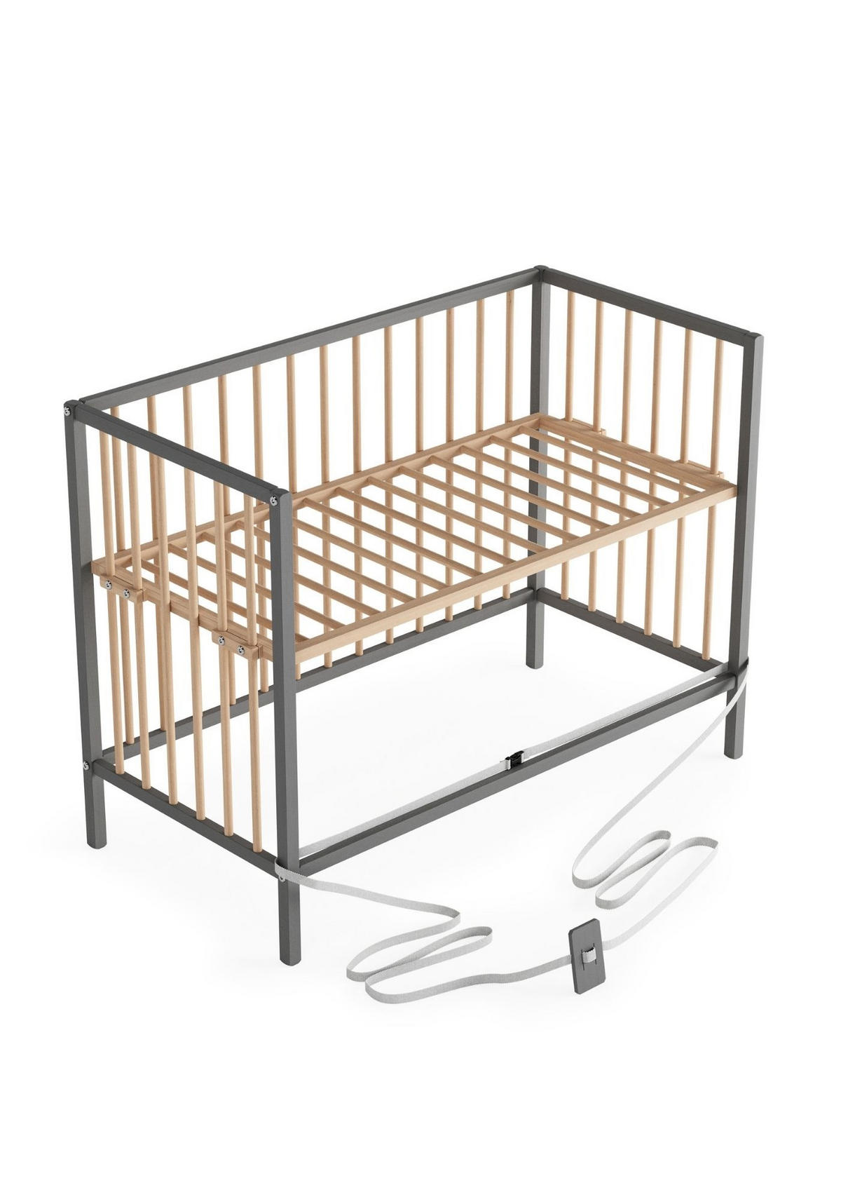 BEISTELLBETT mit Rollen & Umbauseite - grau/natur - Dreamy 4 in 1 Bett - Naturfarben/Grau, Holz (120/90/60cm) - Sämann – make a difference.