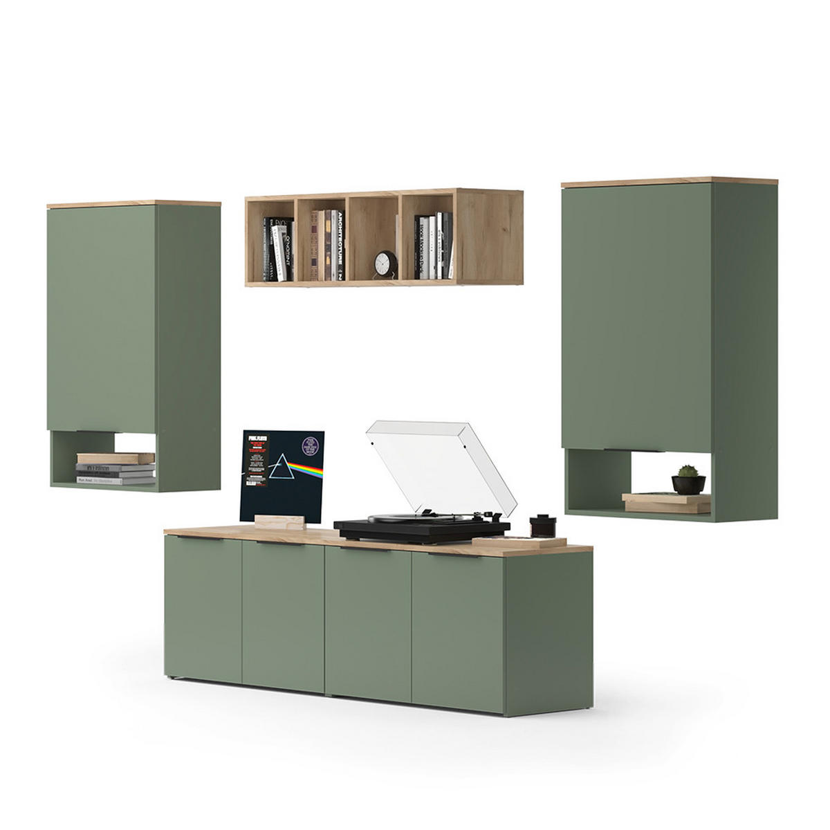 ŽIVÁ STĚNA Wido Zelená - Sonoma dub/zelená barva, kompozitní dřevo (80/50/40cm) - Vicco