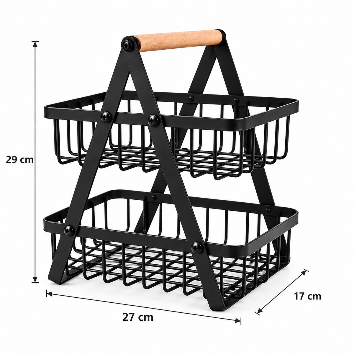 OBSTETAGERE Schwarz 2 Etagen - Schwarz, Holz/Metall (29cm) - Relaxdays