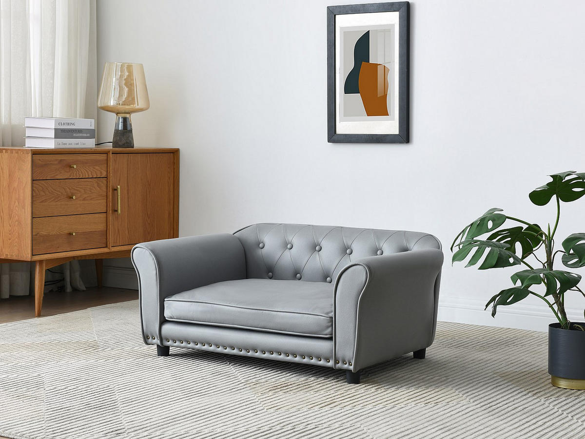 SOFA für Haustiere - 94 cmcm x 65 cmcm - Kunstleder - Grau - GALIAMA - Grau, Leder (94/42/65cm) - Vente-Unique