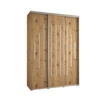 SCHWEBETÜRENSCHRANK 235,2/180/60 3-türig - Silberfarben/Eiche Artisan, Holz/Metall (180/235/60cm) - Abiks Möbel