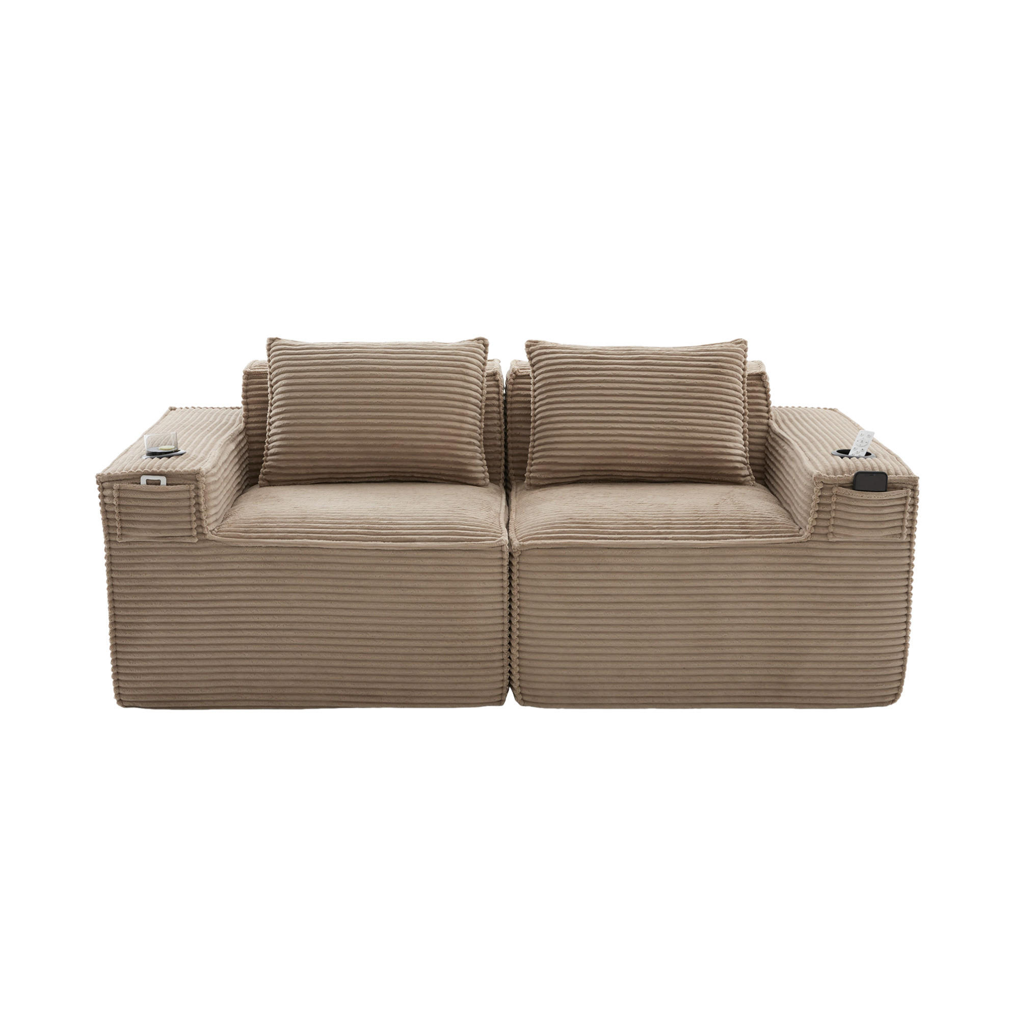 SOFA modulares 2-Sitzer 188 x 90 x 75 cm Cord Khaki - Braun, Kunststoff (188/75/90cm) - Meubliv