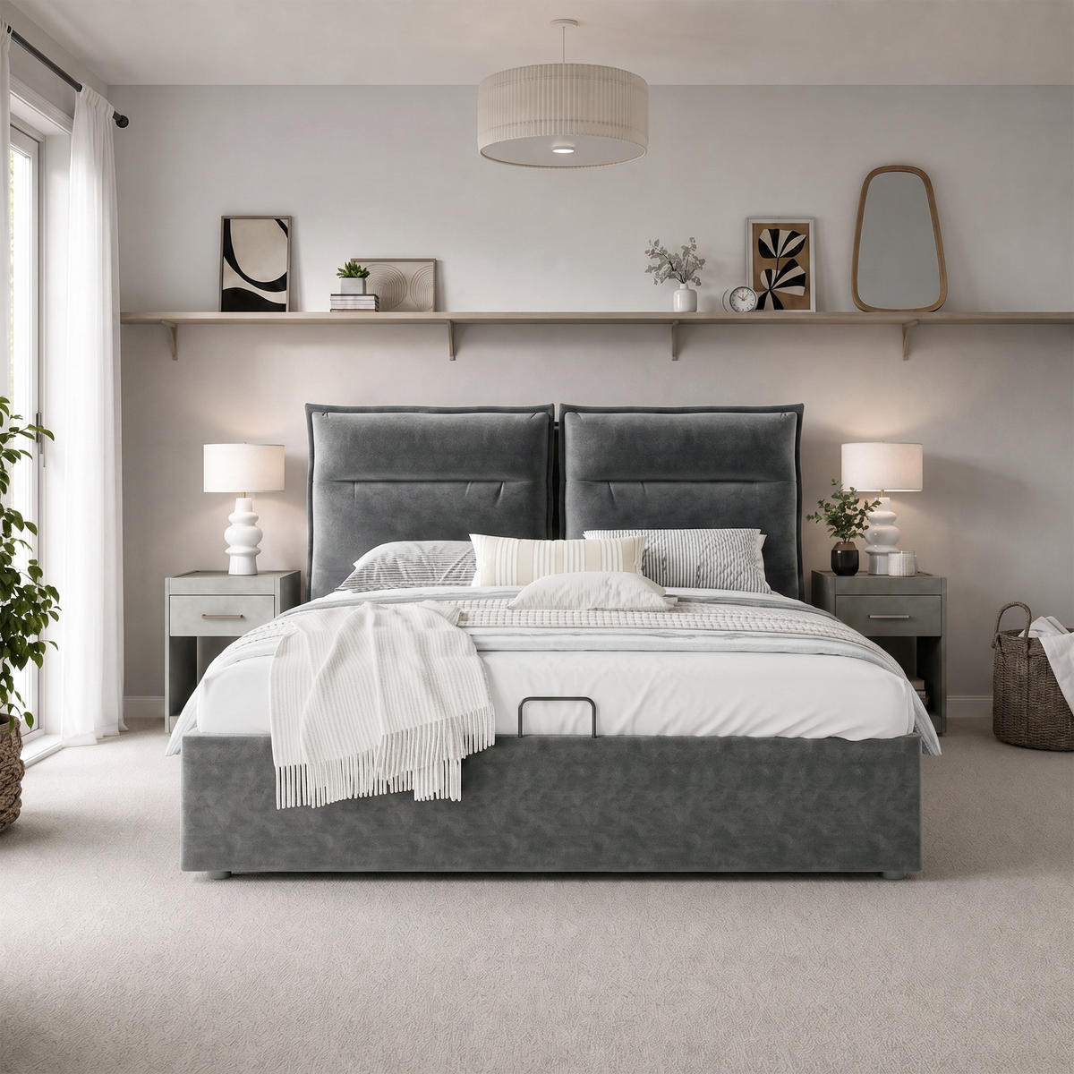 POLSTERBETT 140/200 cm Grau mit Verstellbares Kopfteil, Ohne Matratze - Grau, Textil/Metall (140/200cm) - Oxeza
