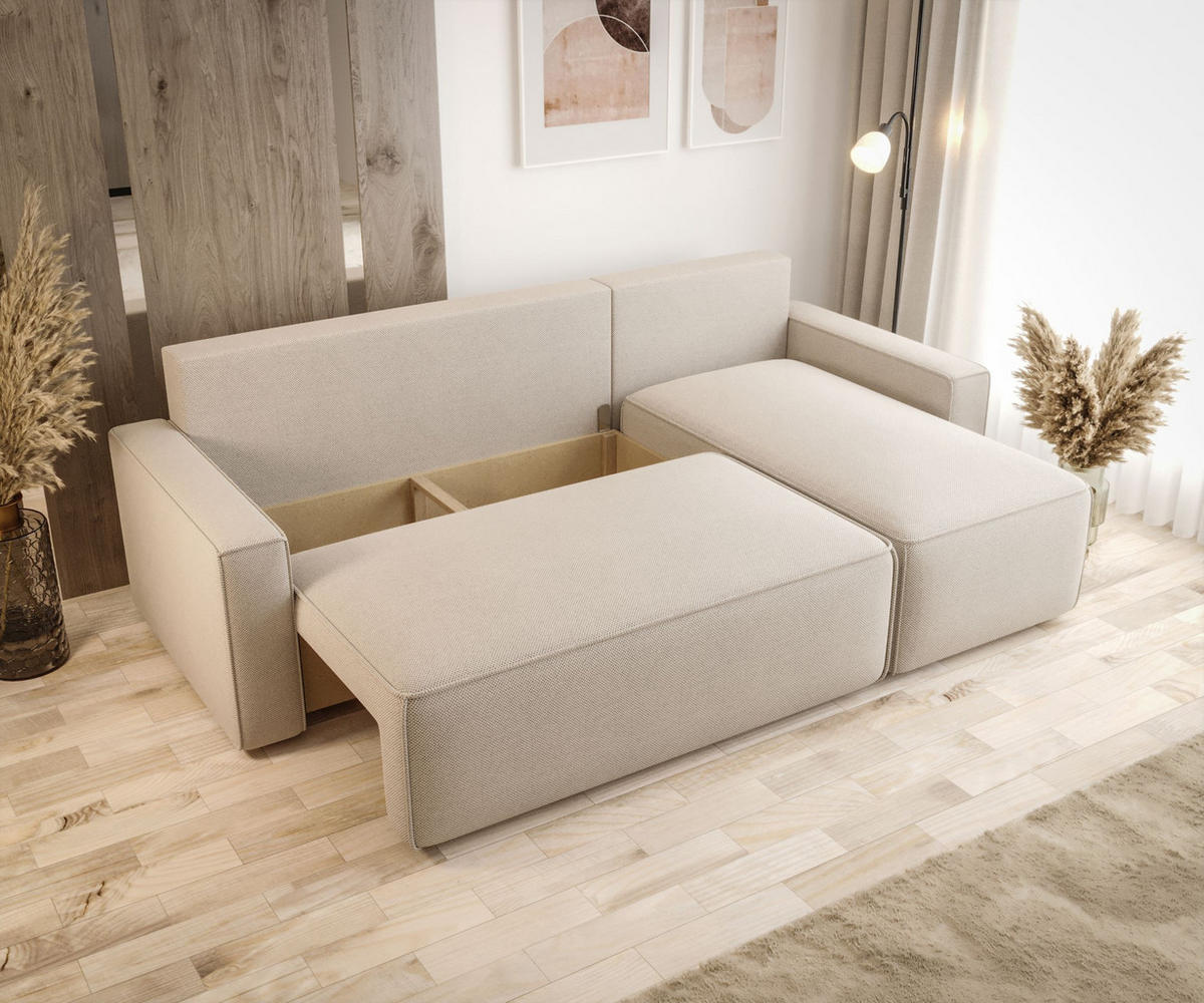 ECKSOFA HAVANA rechts schwarz Bukle Quelle 100 - Schlaffunktion, Bettkasten - Schwarz, Textil (232/139cm) - Cornero