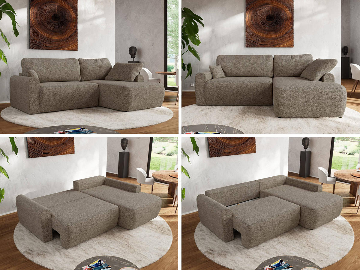 ECKSCHLAFSOFA CUBO L Dunkelbeige Struktur - rechts - Beige/Schwarz, Kunststoff/Textil (187/273cm) - MKS