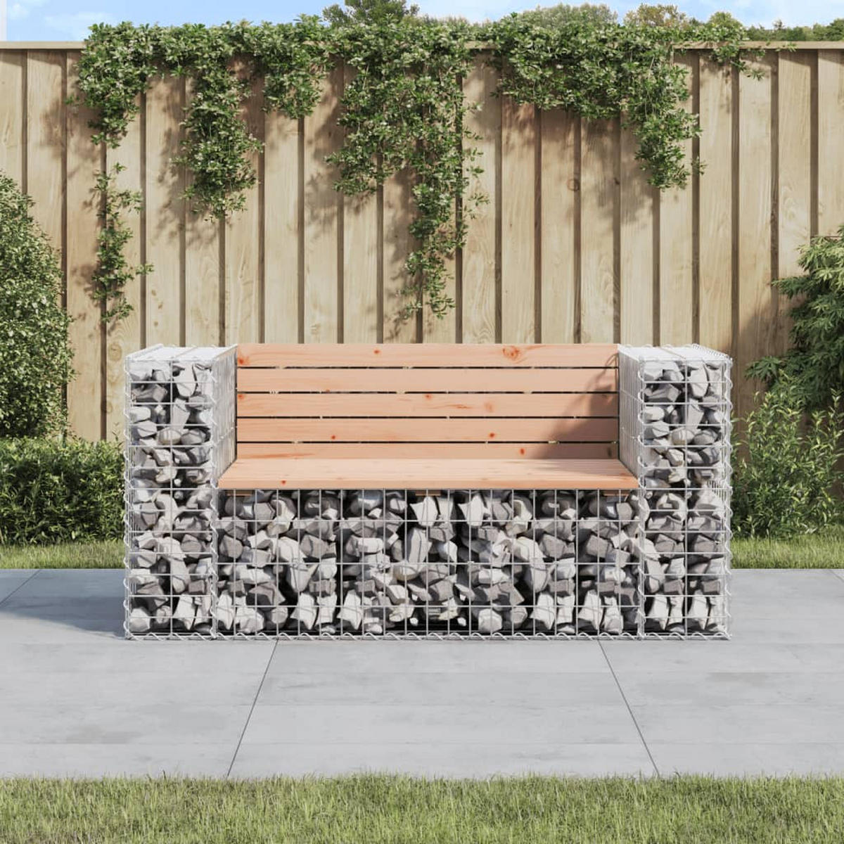 GARTENBANK Gabionen INO 143x71x65,5 cm Massivholz Douglasie - Silberfarben, Metall (143/65.5/71cm) - DELUKE