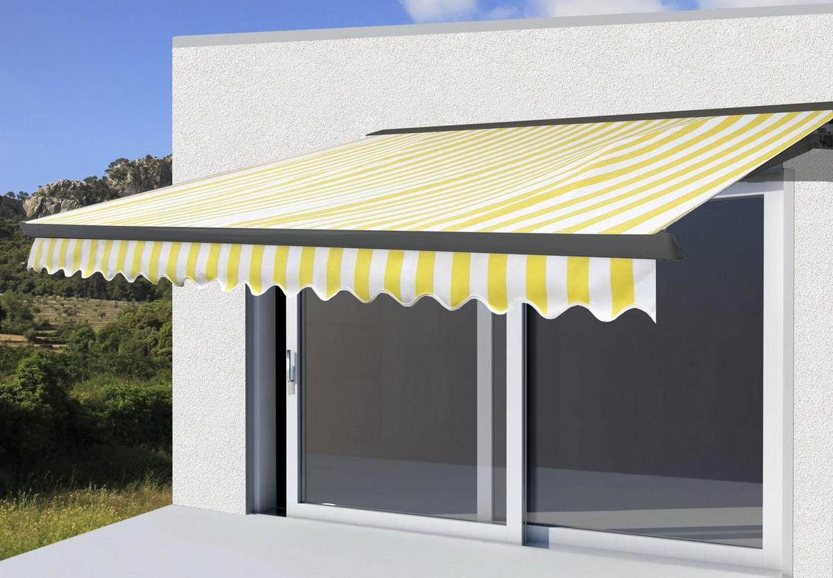 KASSETTEN-MARKISE MIT VOLANT Gelb, Weiß, Anthrazit - Gelb/Anthrazit, Textil (400/23/300cm) - MCW