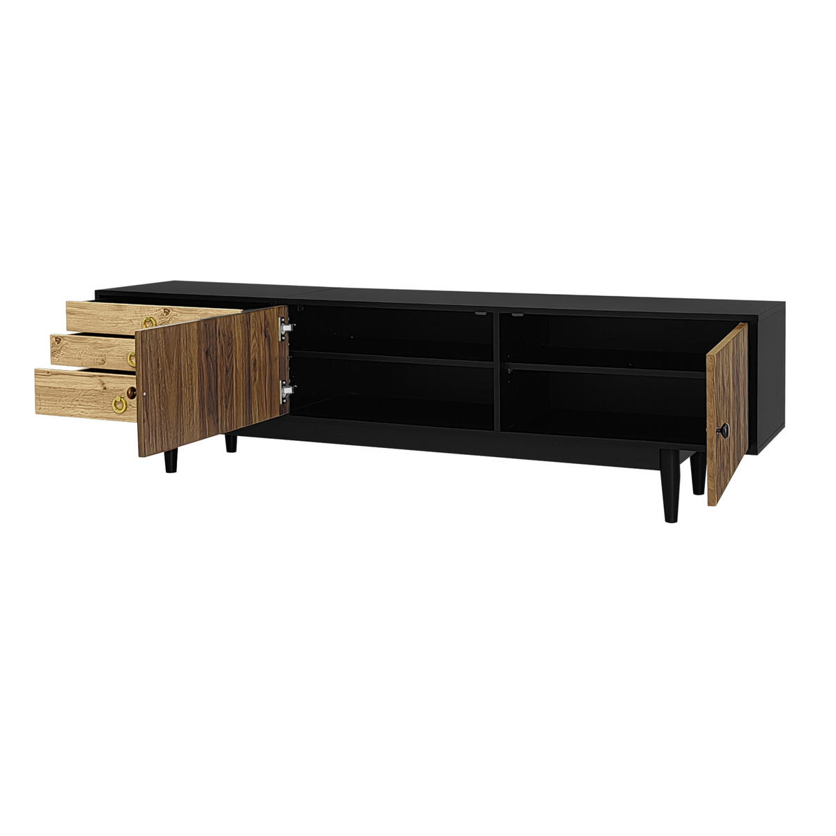 TV-LOWBOARD 180/38/50 cm mit 2 Türen, 3 Schubladen und Soft-Close - Schwarz, Holzwerkstoff (180/38/50cm) - BEAOK