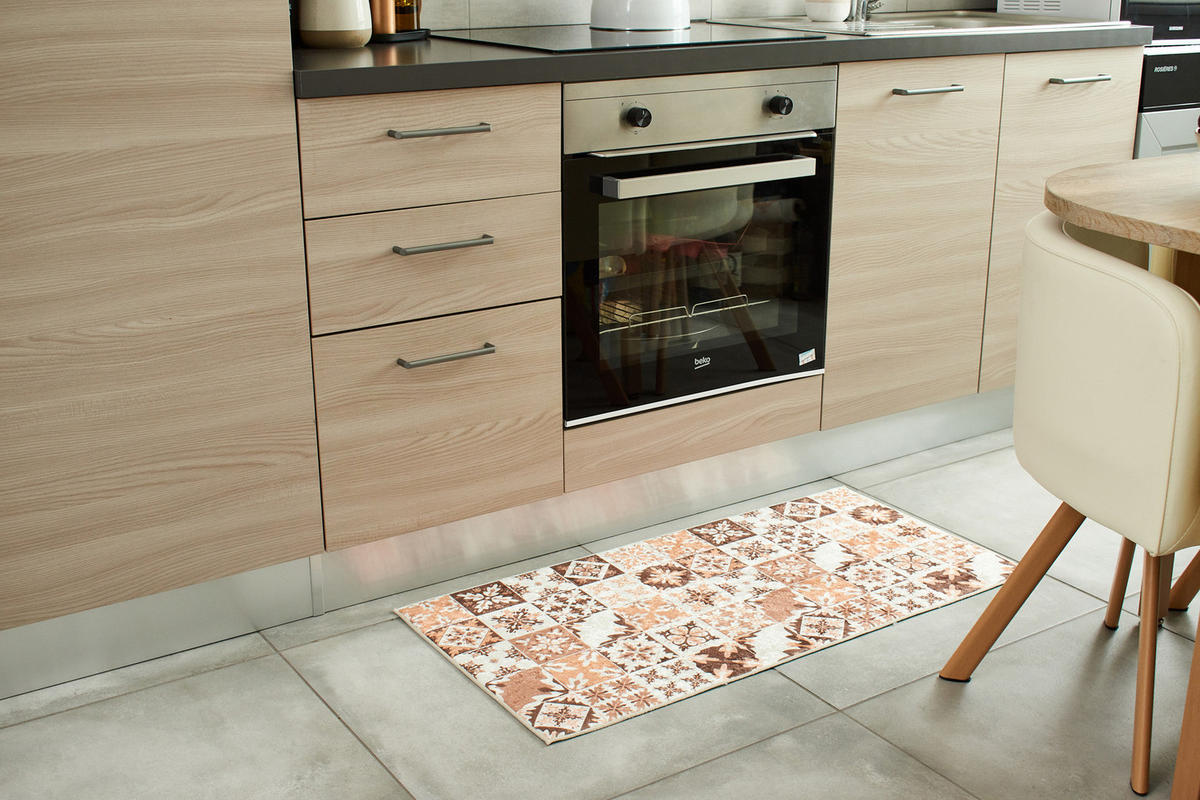 KÜCHENTEPPICH mit orangefarbenem Zementfliesenmuster Azulejo 50x100 cm - Orange, Textil (50/100cm) - Nazar Rugs
