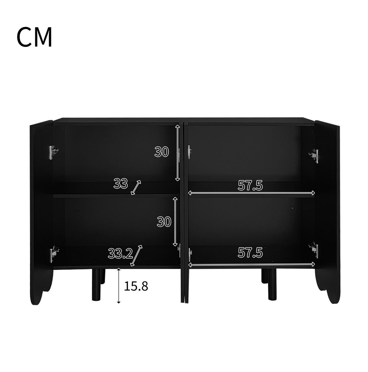 SIDEBOARD 120/37,5/80,8 cm in Schwarz mit 4 Türen und tropfenförmiger Front - Schwarz, Holzwerkstoff (120/37.5/80.8cm) - BEAOK