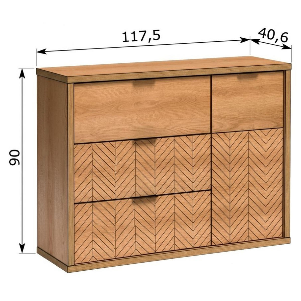 KOMMODE Fonti F-5 117,5 x 90 x 40,6 cm Karamell-Eiche - Eichefarben, Holzwerkstoff (117.5/90/40.6cm) - Koseto