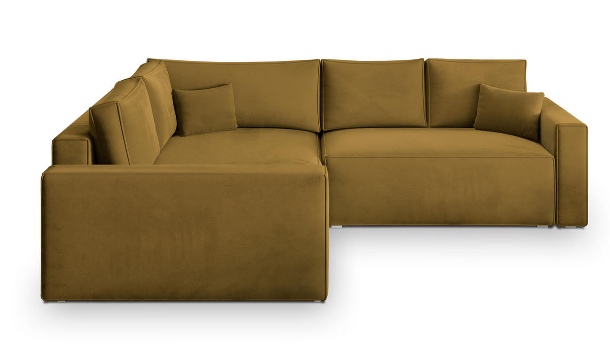 ECKSOFA ERONIS L-S Gelb Velours-Stoff mit Schlaffunktion - Gelb, Holz (265/194cm) - MASSENO