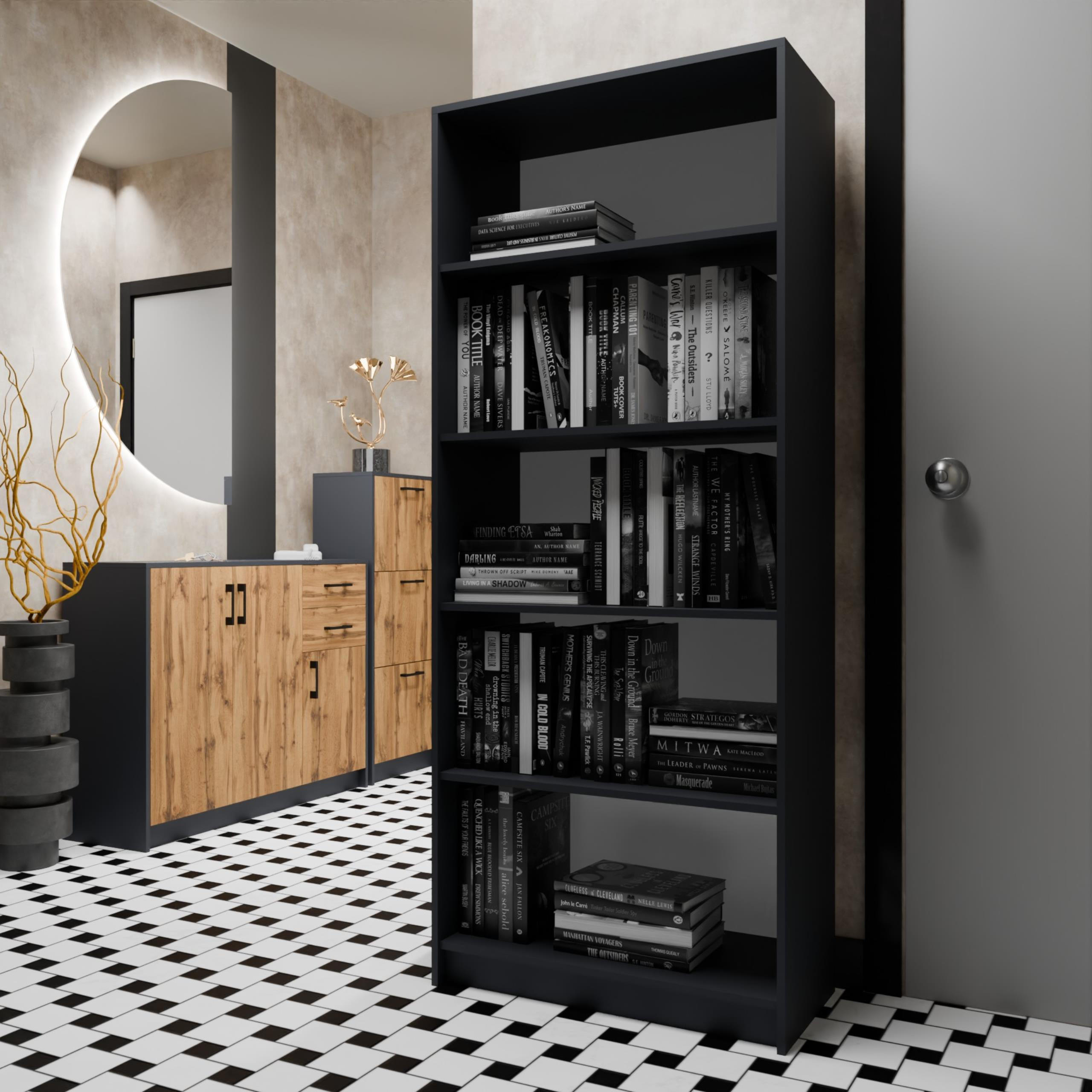 BÜCHERREGAL R6 Anthrazit 74/35/180 cm - Anthrazit, Holzwerkstoff (74/180/35cm) - Matkam Möbel