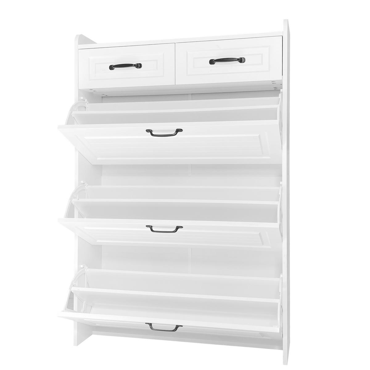 SCHUHSCHRANK 3 Klappen 2 Schubladen Holz 80x23.5x131cm - Weiß, Holzwerkstoff (23.5/131/80cm) - FLIEKS