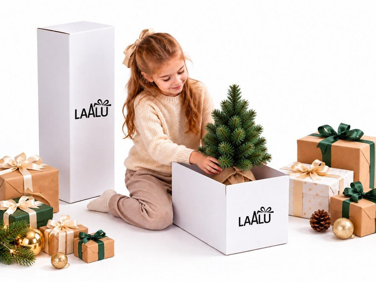 WEIHNACHTSBAUM künstlicher NARNIE 25 cm, grün, 2D, 21 Zweige, inkl. Pflanztopf mit Jutesack - Grün, Kunststoff/Stein (18/25cm) - LAALU