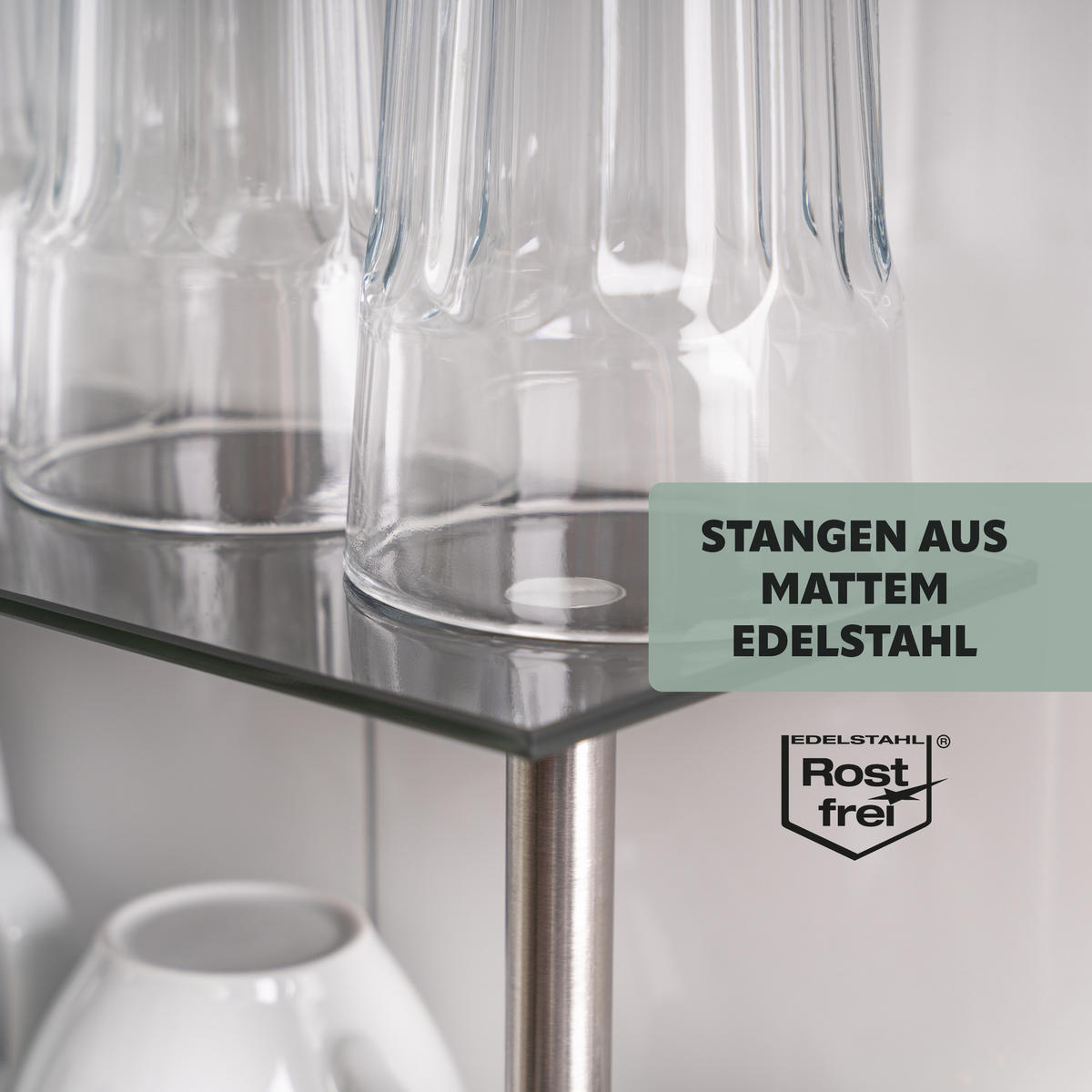 GLAS-REGAL, grau, Edelstahl, Kunststoff - Grau, Glas (52/35/19cm) - bremermann