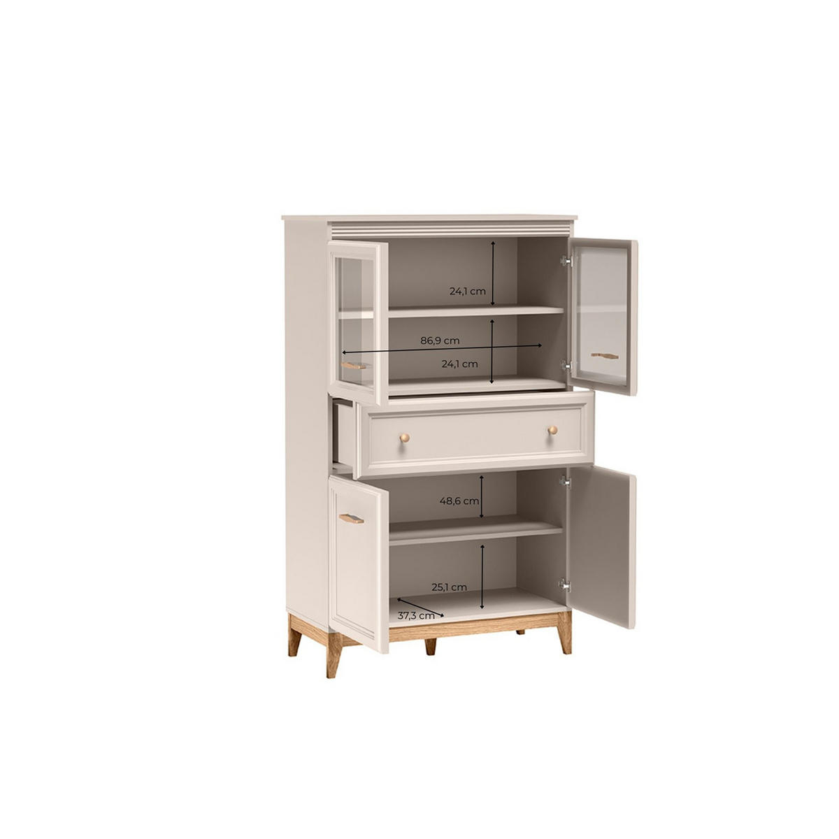 VITRINE Windsor W-5 92 x 150,5 x 40,5 cm Kaschmir - Kaschmir/Eichefarben, Eichenholz/Holzwerkstoff (92/150.5/40.5cm) - Koseto