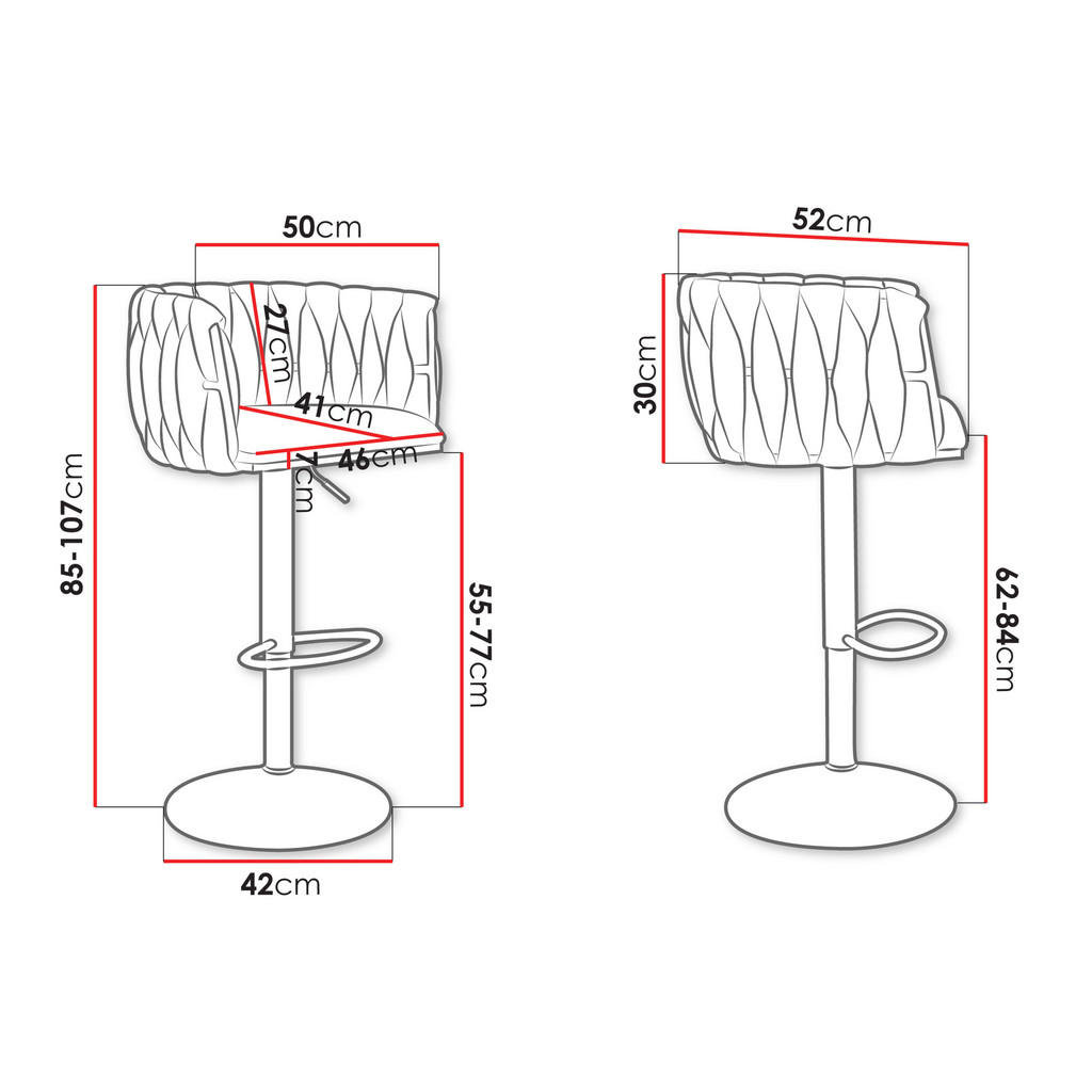 Thumbnail - Mirjan24 Barhocker-Set, Grau, Textil, 1-Sitzer, 50x85x52 cm, Esszimmer, Barmöbel, Barhocker