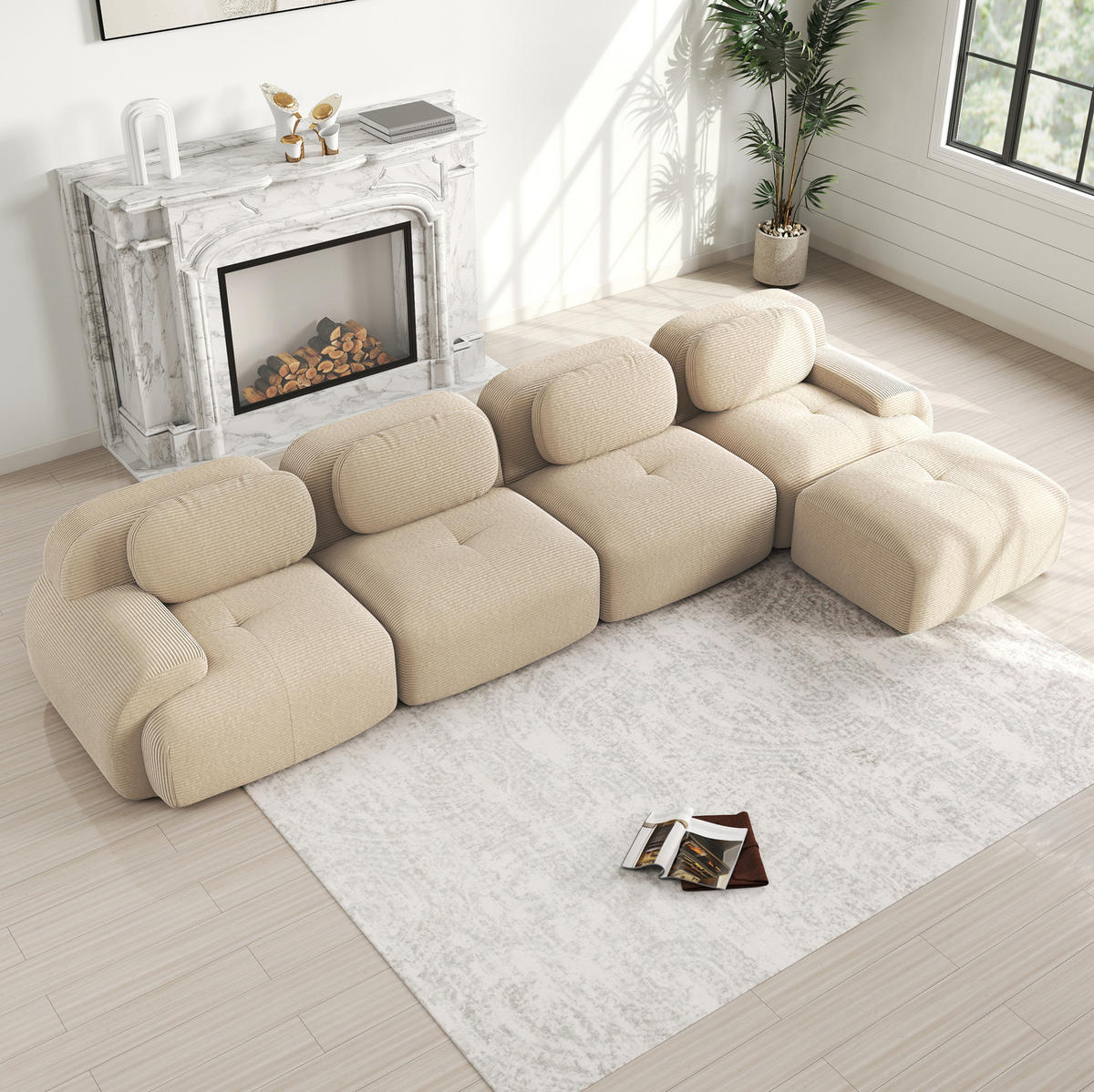 ECKSOFA modular rahmenlos Cord Beige - Beige, Kunststoff (178/388cm) - Meubliv
