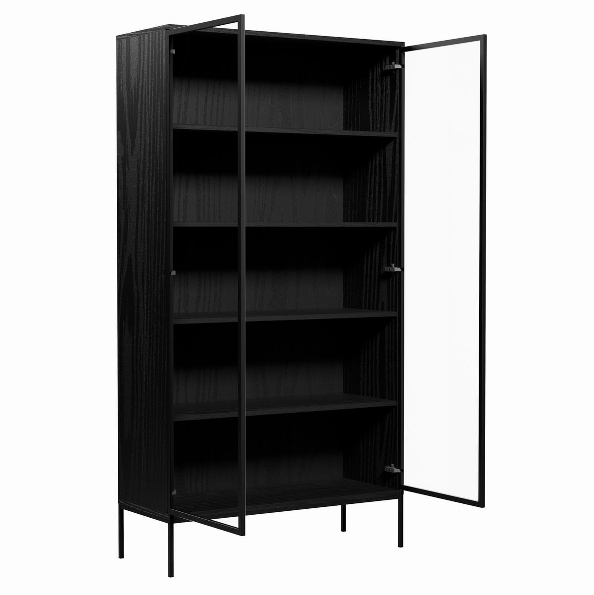 VITRINE Induro Schwarz, zweitürige Vitrine mit Metal Beine - Schwarz, Holzwerkstoff/Metall (100/190/41cm) - Bettso