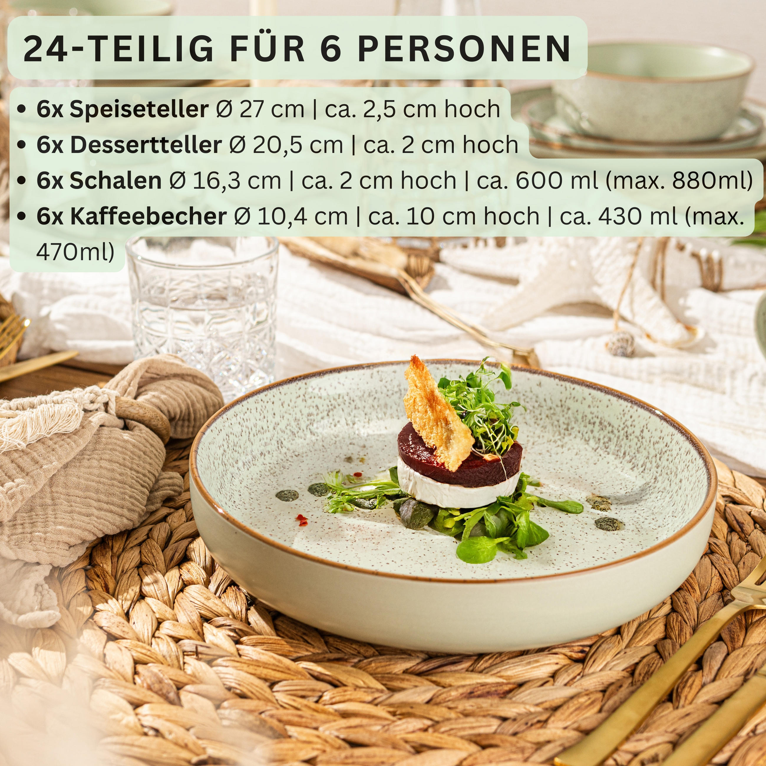 KOMBISERVICE RIO MINZE - 24 teilig aus Steingut - Mintgrün, Stein (50/30/80cm) - Sänger