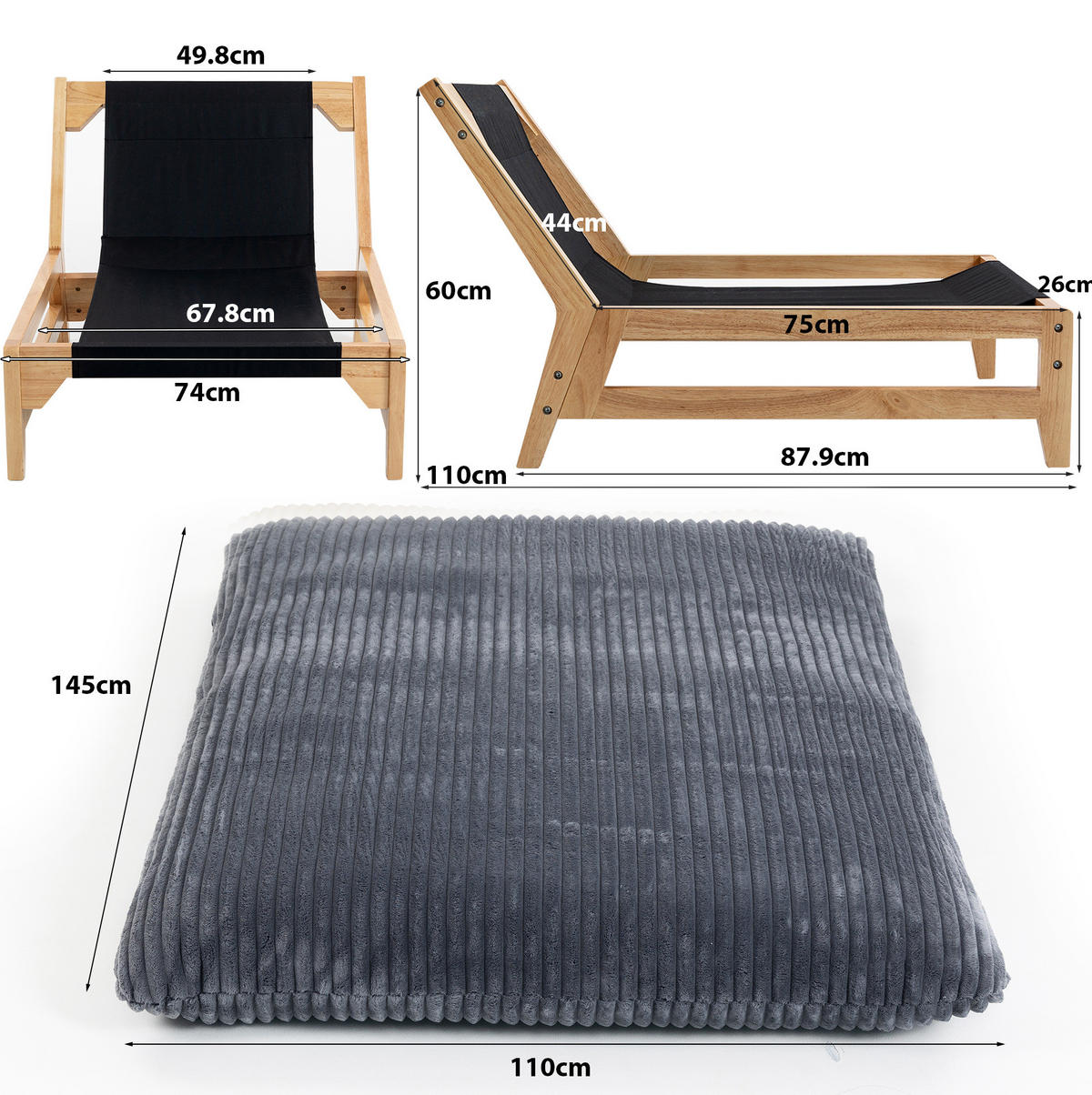 SESSEL Grau aus Cord mit Rückenlehne,100/120/76 cm - Grau, Textil (100/76/120cm) - BEAOK