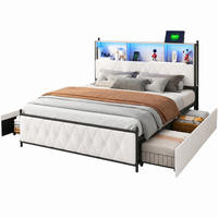 DOPPELBETT 160/200 cm Samt mit LED Schubladen und Ladestation - Beige, Holz (160/200cm) - PARAFTA HOME