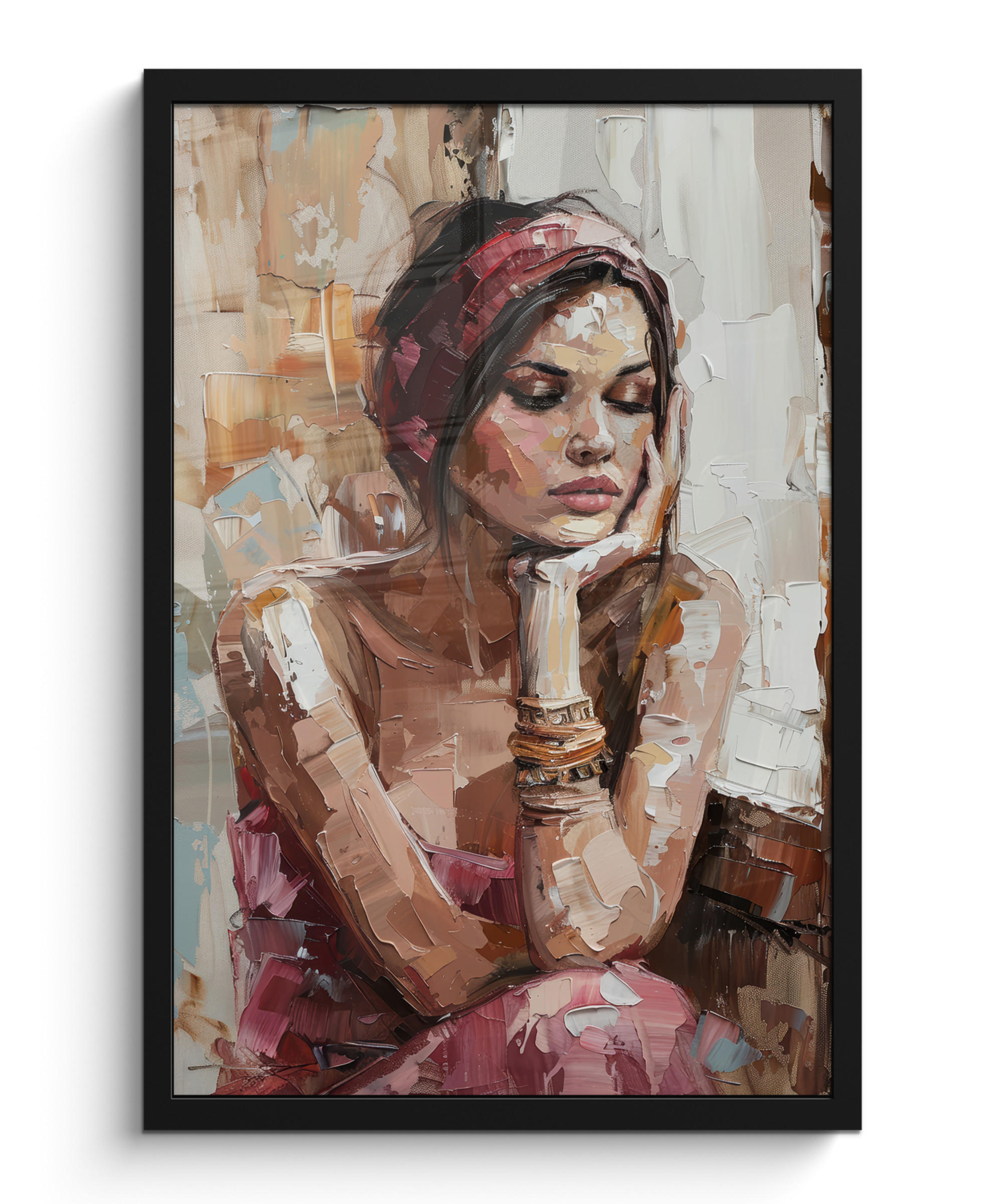 GERAHMTES BILD Frau - Lackierung - Porträt - Modern 40x60 cm - Altrosa, Papier (40/60cm) - MuchoWow