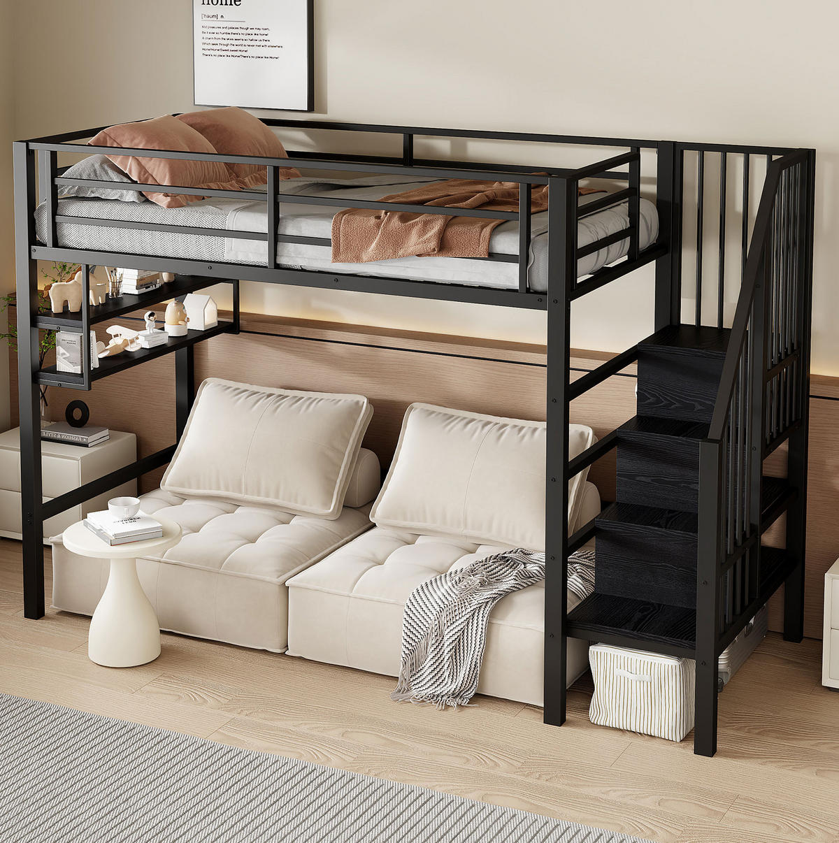 HOCHBETT 90/200 cm Schwarz aus Metall mit Stauraumleiter - Schwarz, Metall (90/200cm) - OKMYHOME