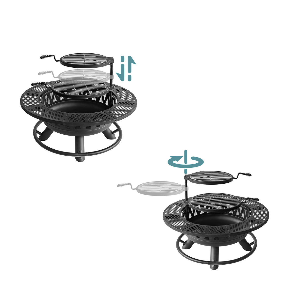 FEUERSCHALE Schwarz mit Deckel 92 cm - Schwarz, Metall (92/61/92cm) - Relaxdays