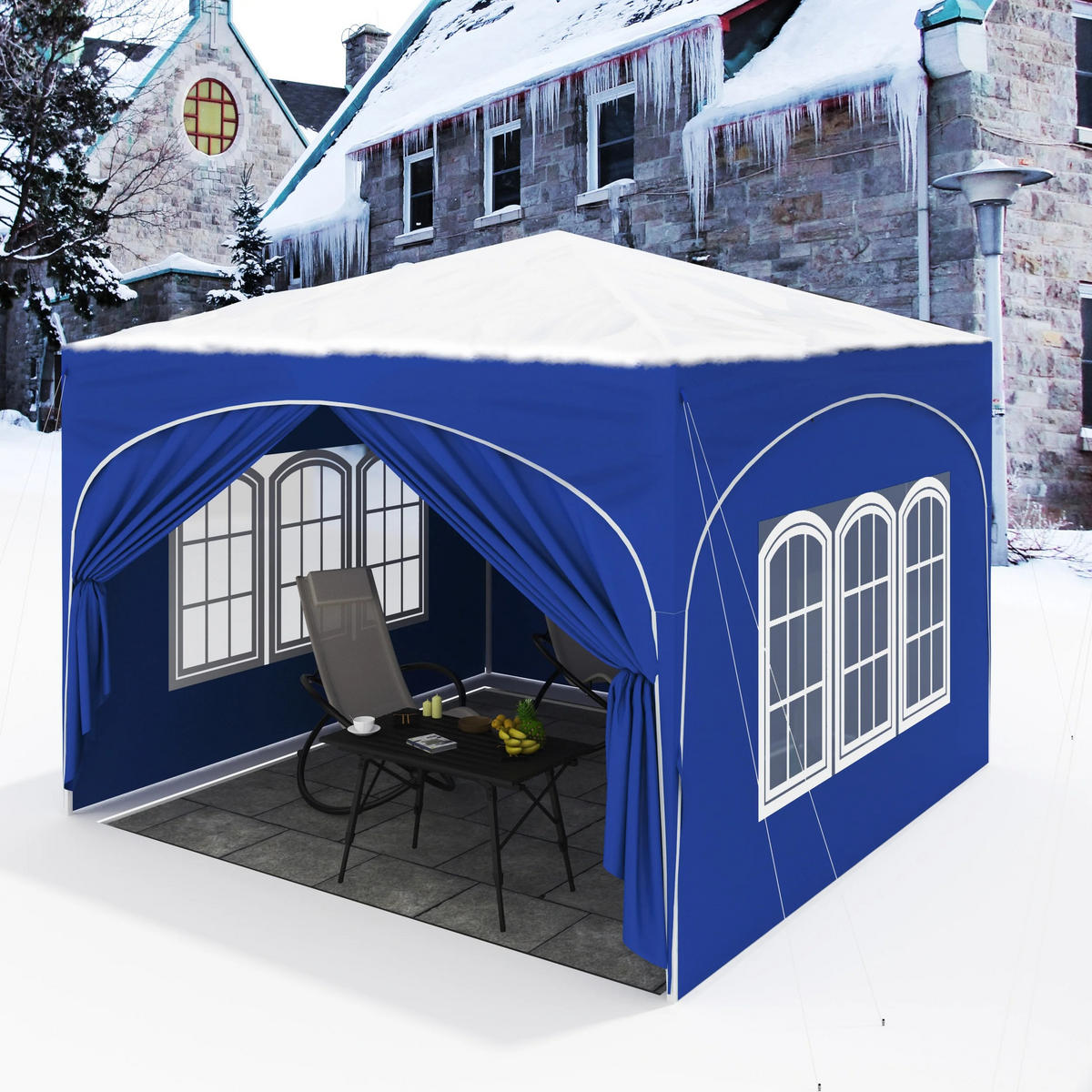 PAVILLON 3x3 m Blau mit 4 Seitenwänden - Blau, Textil/Metall (300/300cm) - Kaket