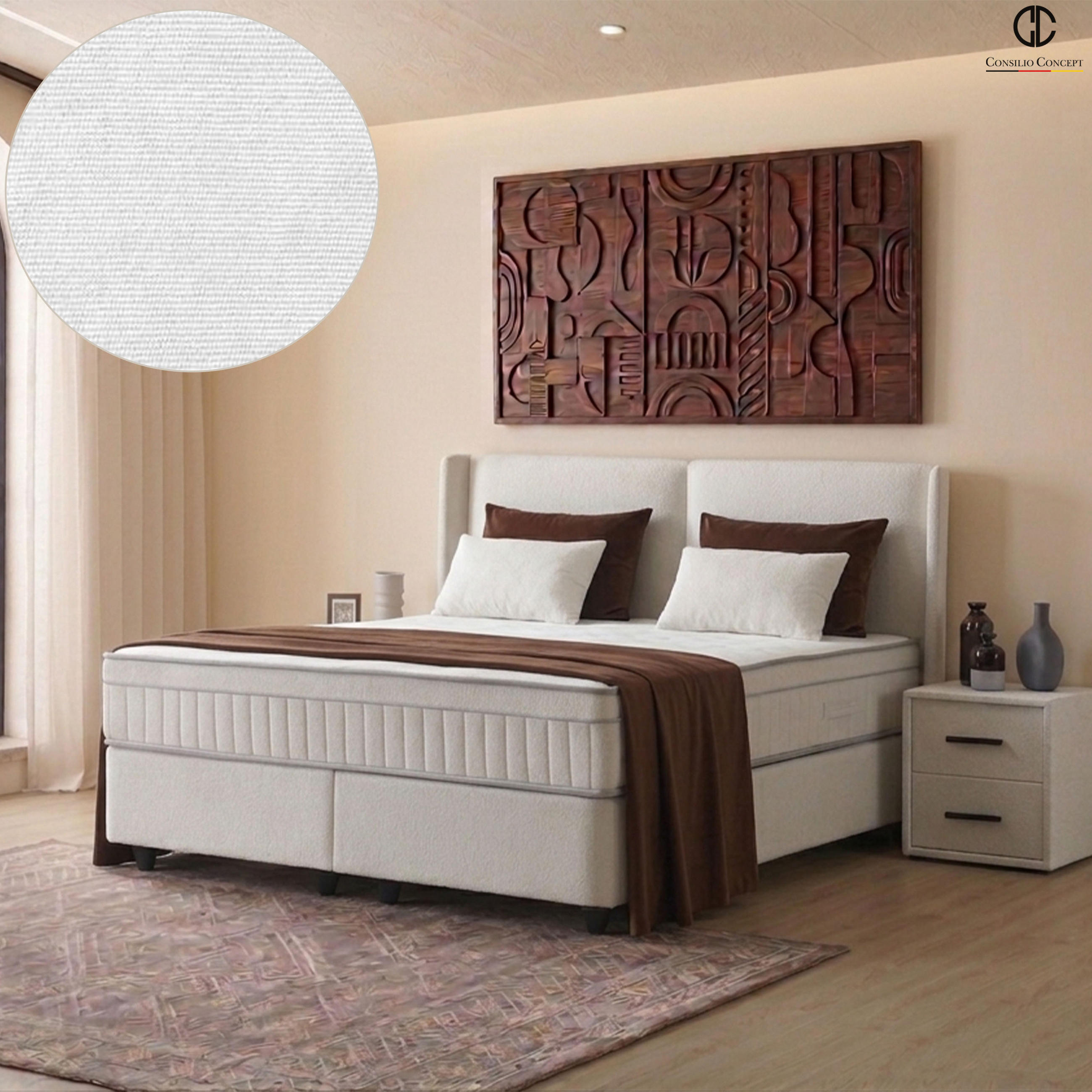 BOXSPRINGBETT MIT BETTKASTEN PISA 90/200 cm, Greige, Bettkasten, Matratze, Topper integriert, H3 mittel - Greige/Schwarz, Holz/Kunststoff (90/200cm) - Consilio Concept