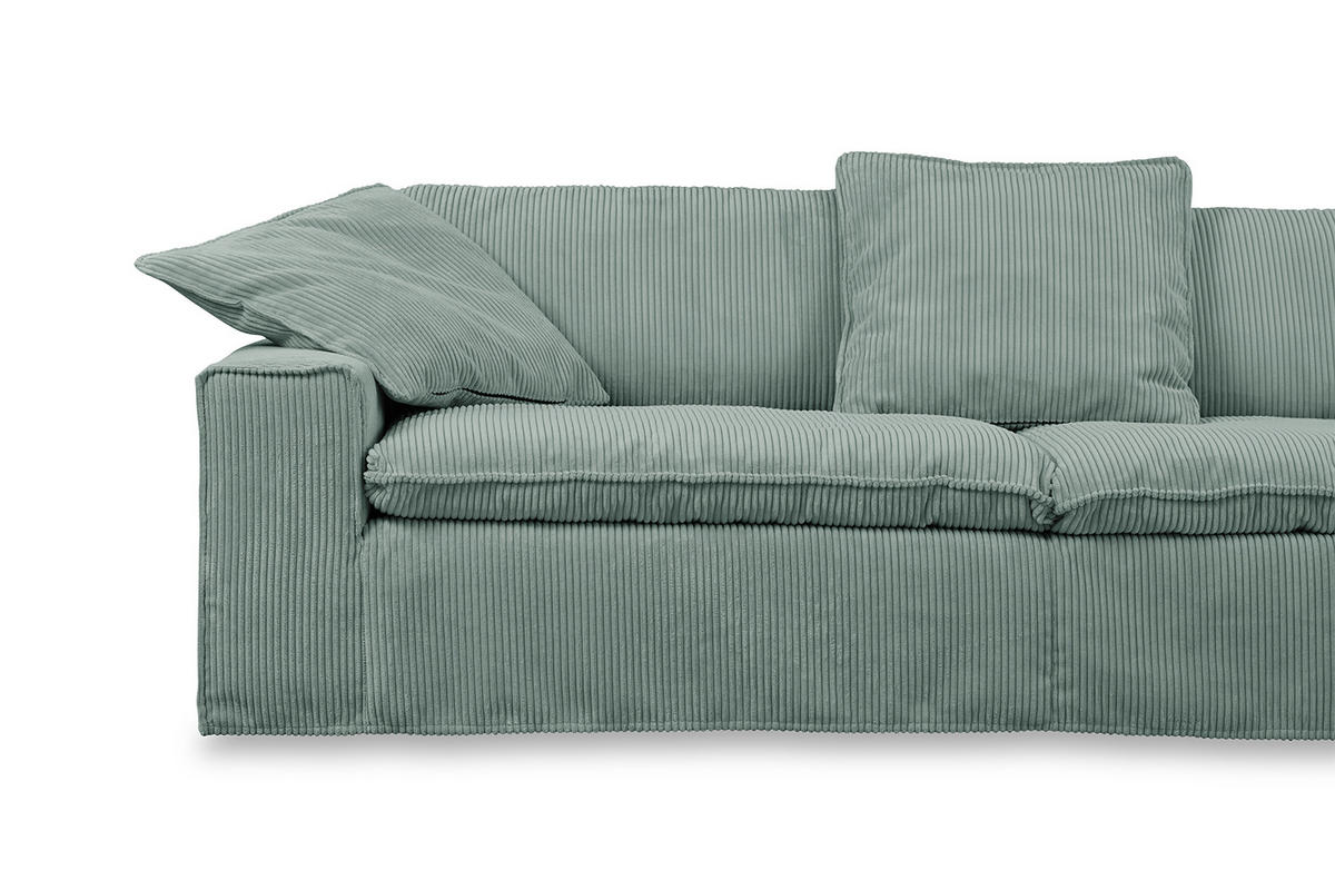 SOFA XL NETTA Petrol Cord - Petrol/Braun, Birkenholz/Textil (258/90/116cm) - KAWOLA