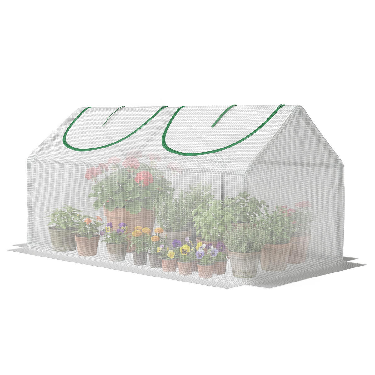 MINI-GEWÄCHSHAUS, 2 aufrollbare Fenster, HDPE 140g/m², 120x60x60cm, Weiß - Multicolor, Kunststoff (120/60/60cm) - FORIOUS