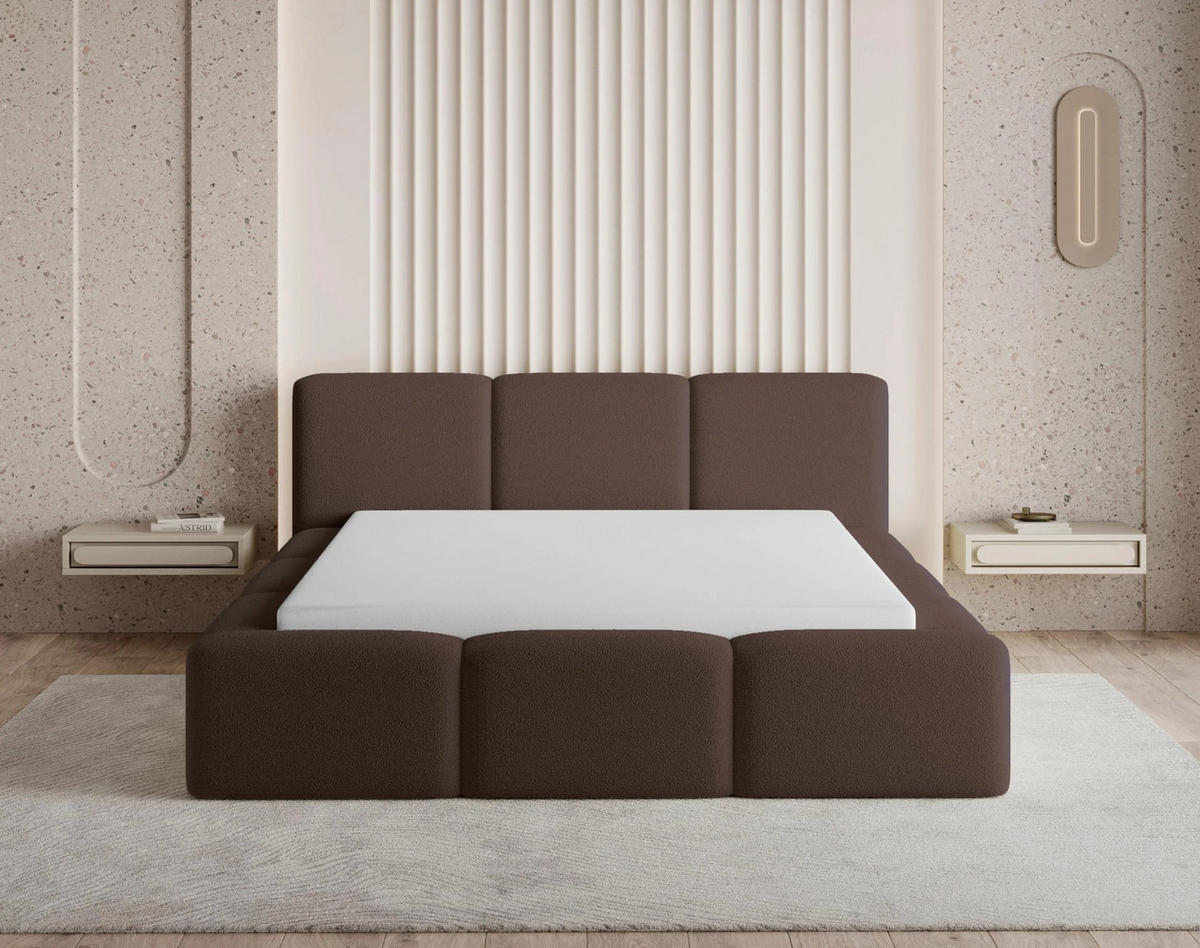 POLSTERBETT Como 140x200 cm mit Bettkasten, Lattenrost und Kopfteil - Bouclé Braun - Braun, Holz/Textil (140/200cm) - Chilly