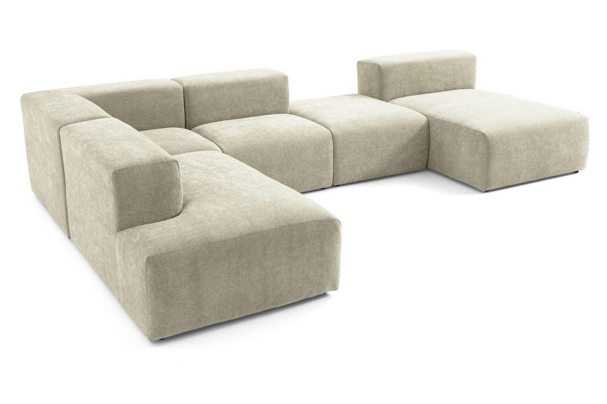 5-SITZER modulares Wohnlandschaft U XXL HEAVEN SET 6 Links, Breite 375 cm Webstoff Olivgrün - Schwarz/Olivgrün, Holz/Kunststoff (375/73/245cm) - Muffo