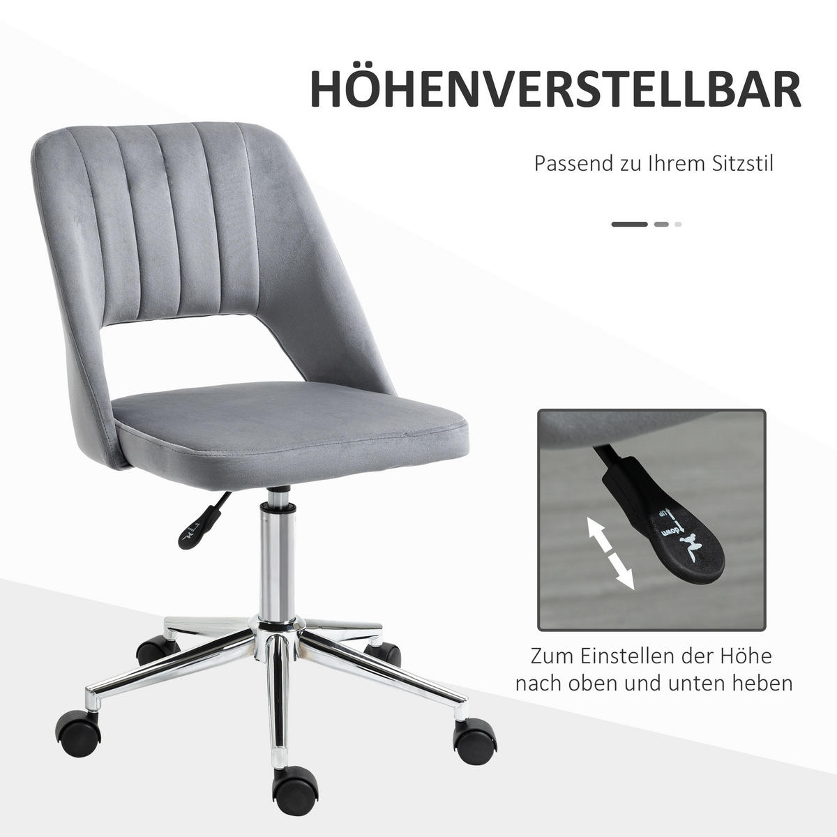 SCHREIBTISCHSTUHL, Höhenverstellbar Homeoffice Stuhl ohne Armlehne, Dunkelgrau - Dunkelgrau, Textil (60/91/49cm) - Vinsetto