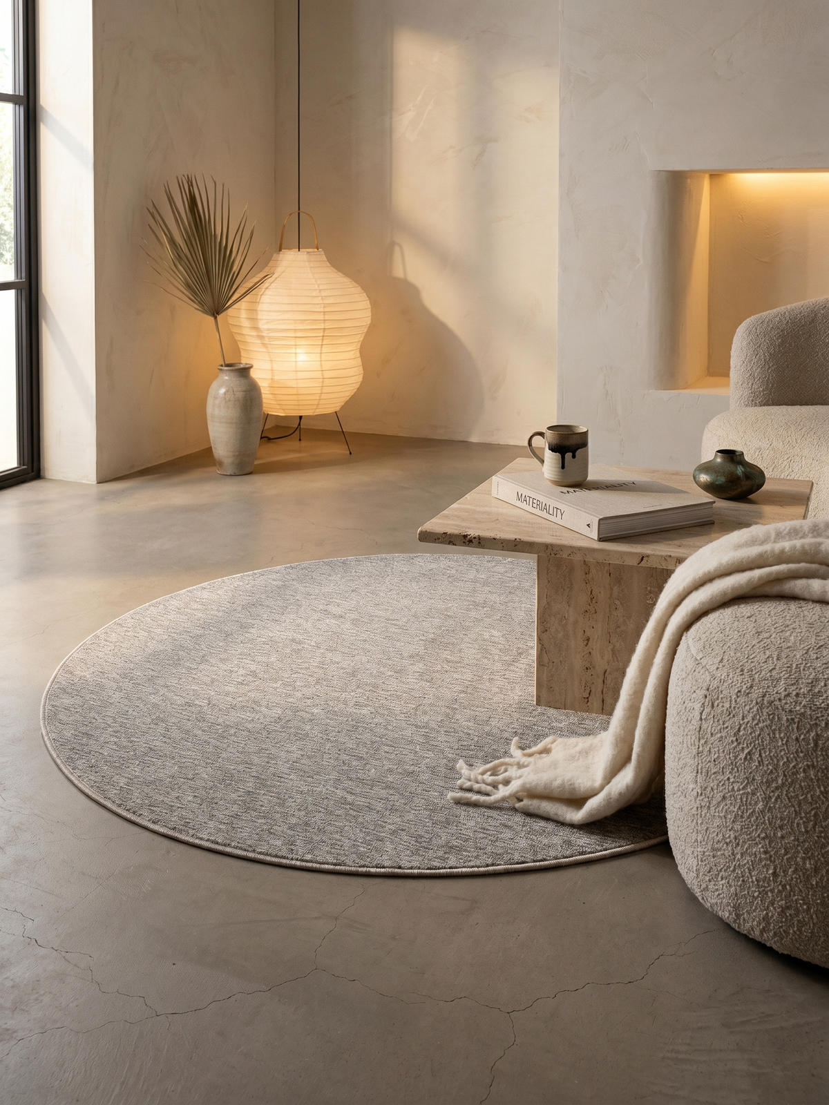 TEPPICH Flur Einfarbig Pflegeleicht Waschbar Wohnzimmer OEKO-TEX Rund Beige 200x200 cm Diele – AMMER - Beige, Textil (200/200cm) - KADIMA DESIGN