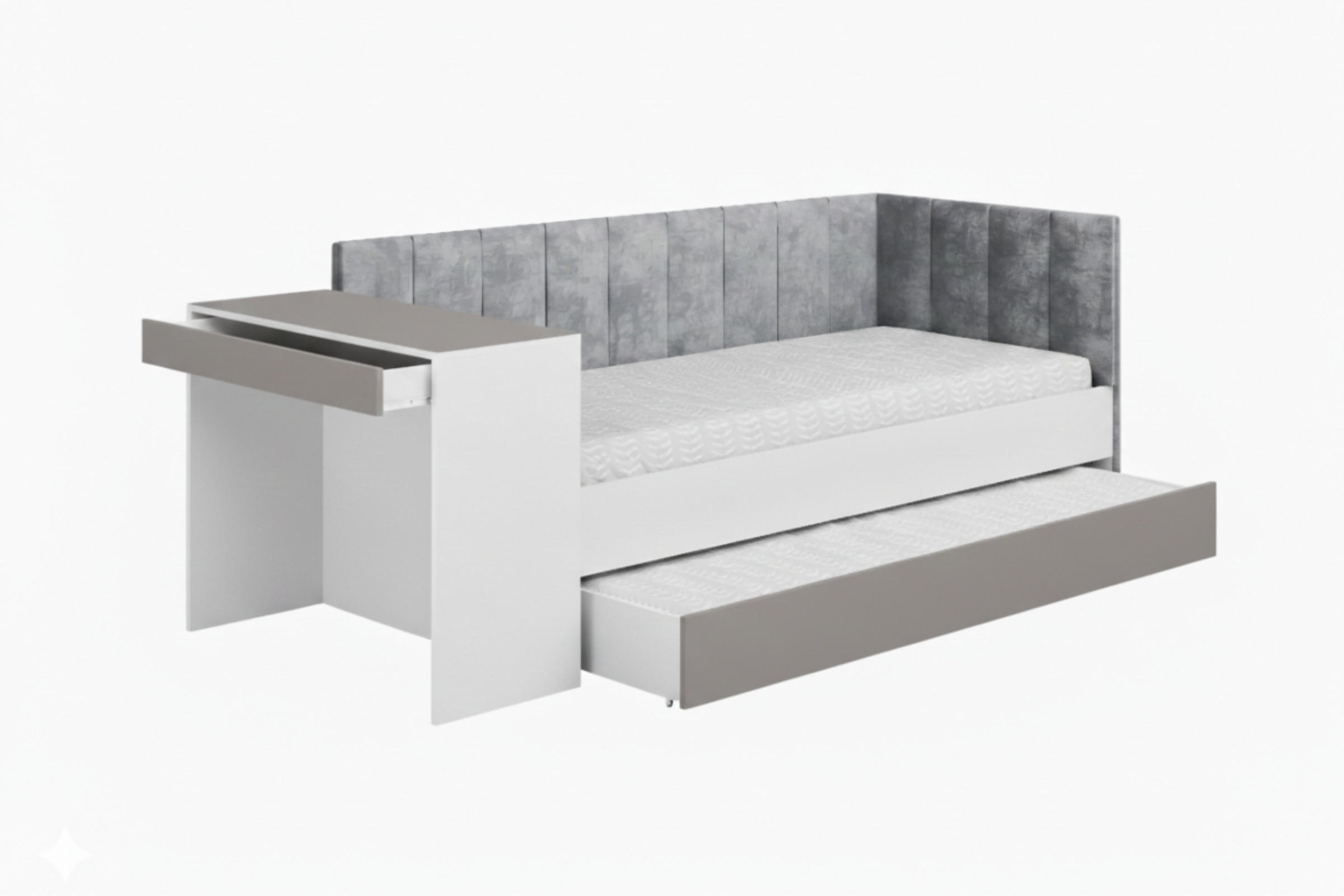 JUGENDBETT FABIAN 90/200 cm in Weiß/Hellgrau rechts - Hellgrau/Weiß, Holzwerkstoff/Textil (90/200cm) - Deine Möbel 24