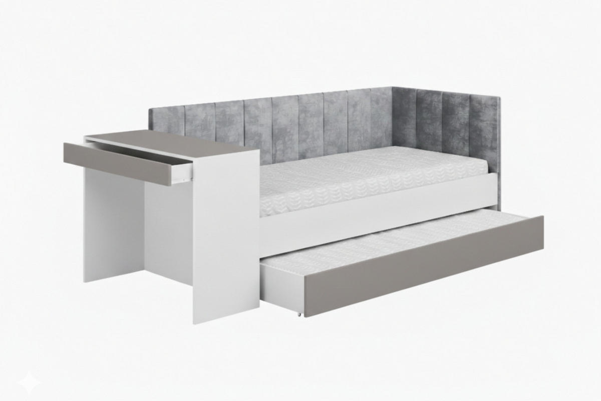 JUGENDBETT FABIAN 90/200 cm in Weiß/Hellgrau rechts - Hellgrau/Weiß, Holzwerkstoff/Textil (90/200cm) - Deine Möbel 24