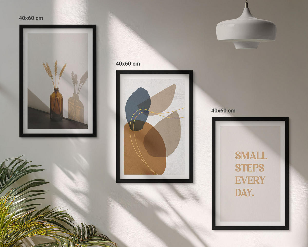 WANDBILDER 3er-Set - 40x60 cm Schwarzer Rahmen - Set abstrakter Formen - Schwarz, Kunststoff (40/60cm) - ArtPrintCave