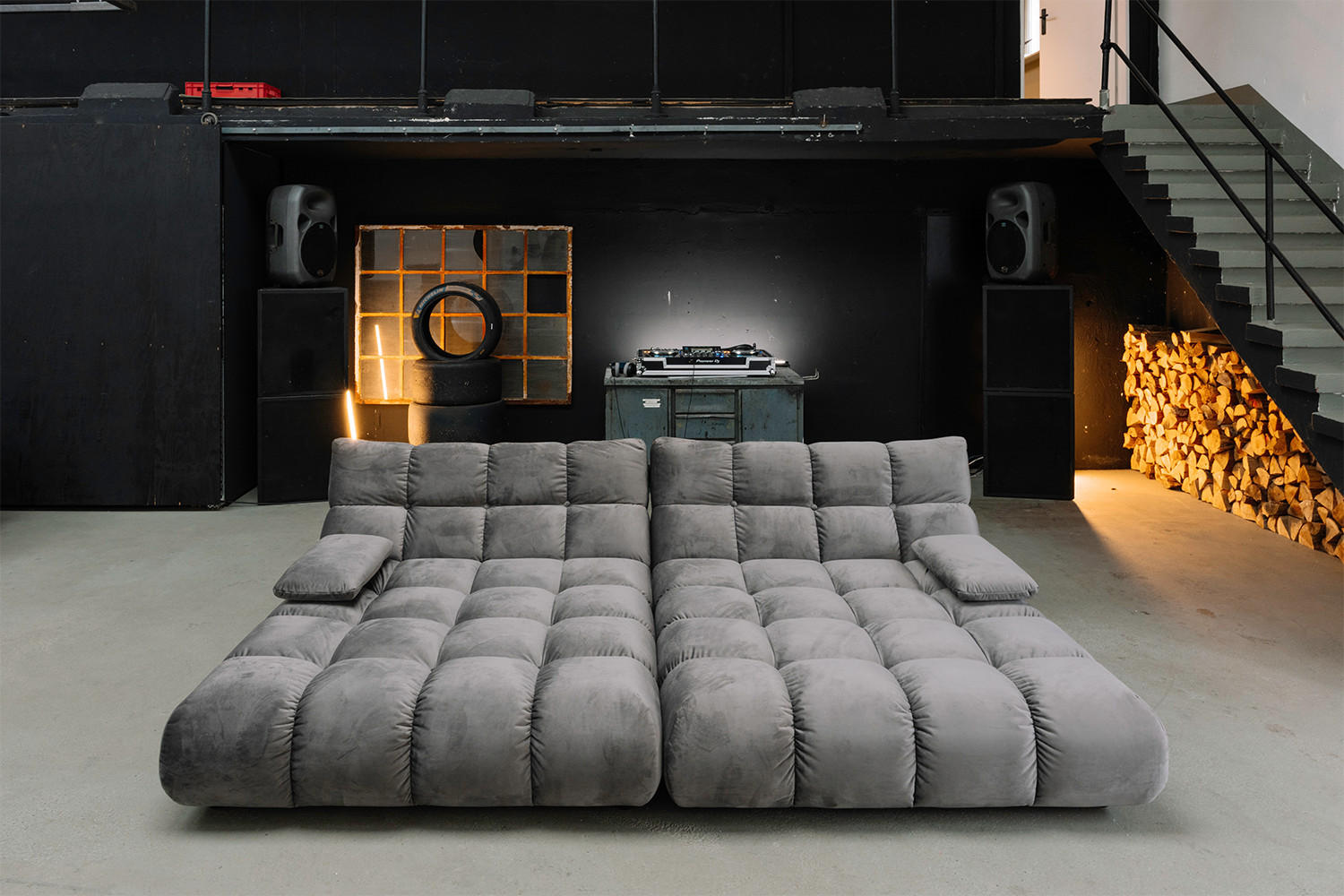 BIG SOFA VIVIEN Steingrau Velvet - Schwarz/Grau, Kunststoff/Textil (296/85/178cm) - KAWOLA