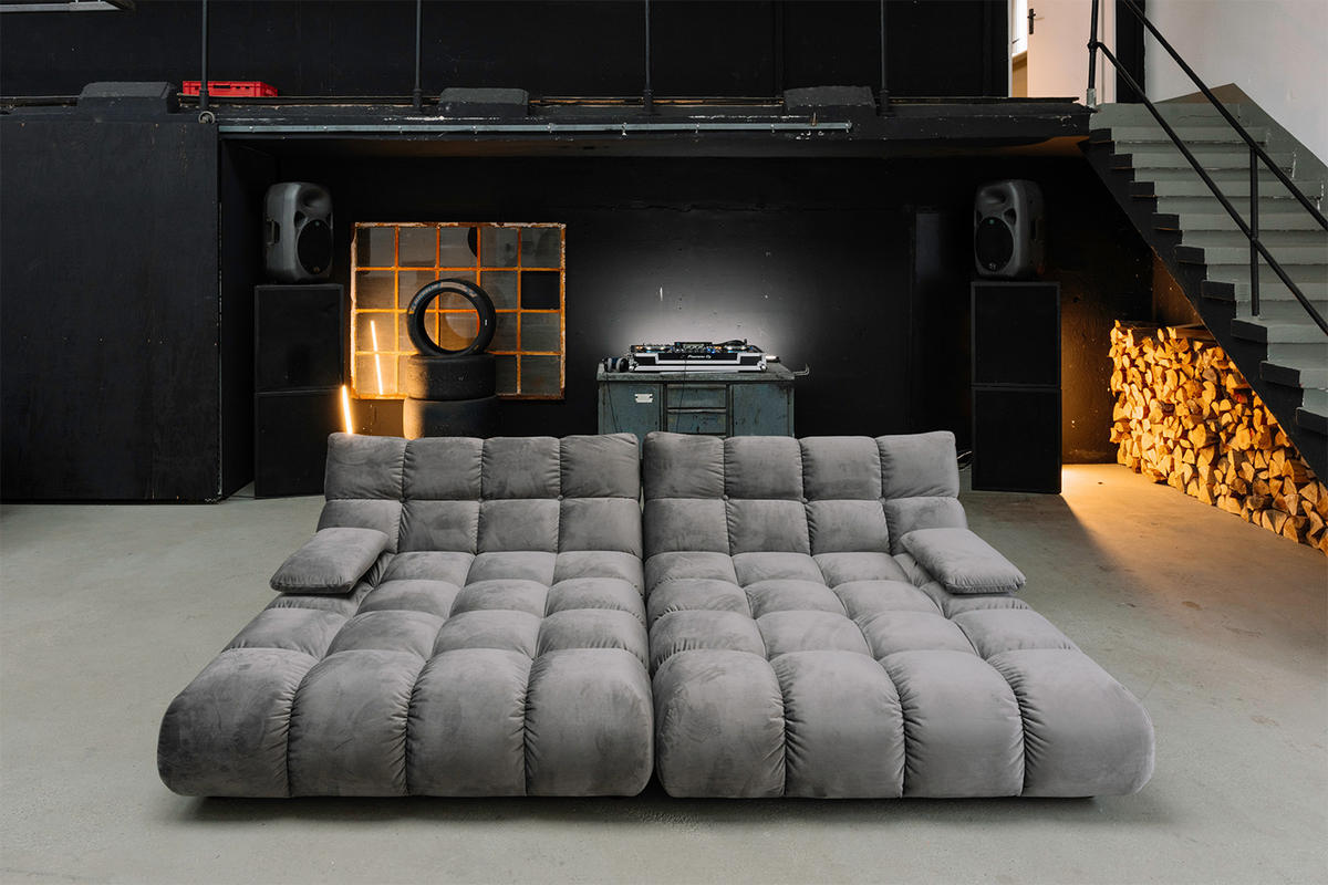 BIG SOFA VIVIEN Steingrau Velvet - Schwarz/Grau, Kunststoff/Textil (296/85/178cm) - KAWOLA