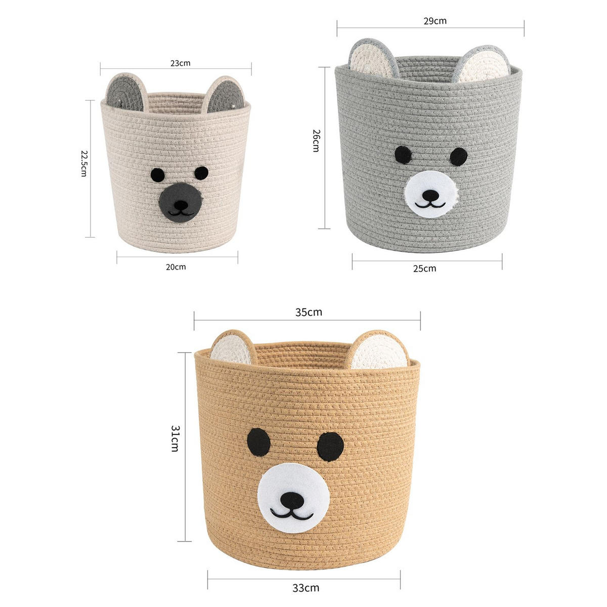 KINDERZIMMER AUFBEWAHRUNGSKÖRBE TANKA 3er Set weiß/grau - Weiß/Grau, Textil (33/30/33cm) - IDIMEX