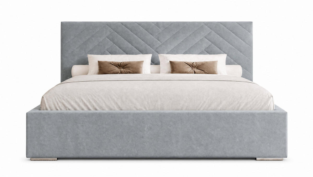 POLSTERBETT 200x200 cm AURA, Doppelbett mit Bettkasten und Lattenrost aus Holz, Velourstoff: Hellgrau - Hellgrau, Holz/Textil (200/200cm) - Marpur