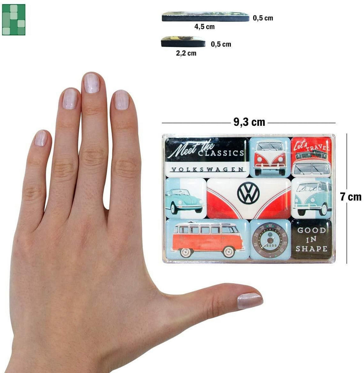 MAGNETSET 9-teilig Volkswagen VW Bulli & Beetle Meet The Classics - Multicolor, Metall (9/7/2cm) - Nostalgic-Art
