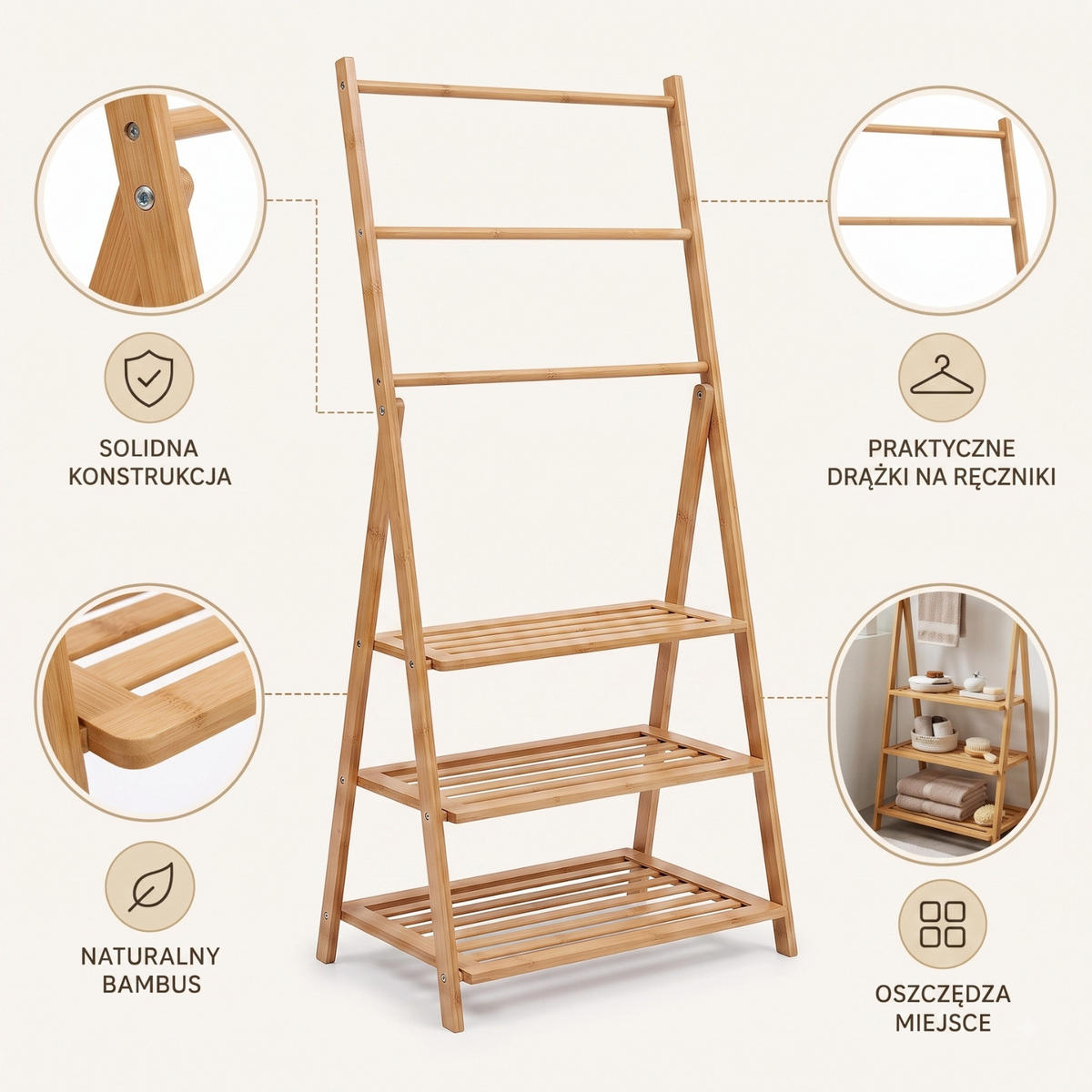 BAMBUSREGAL 53/30/153 cm - Beige, Naturmaterialen (30/153/53cm) - NUXIO