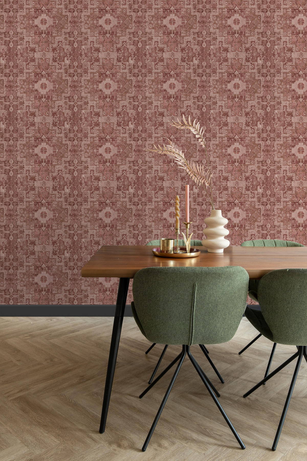 TAPETE orientalisches Kelim-Patchwork 50 x 900 cm - Pink, Papier (50/900cm) - ESTAhome