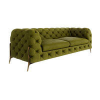 CHESTERFIELD-SOFA 3-Sitzer Lexi Olive Samt - Goldfarben/Olivgrün, Holz/Textil (225/75/100cm) - S-Style Möbel