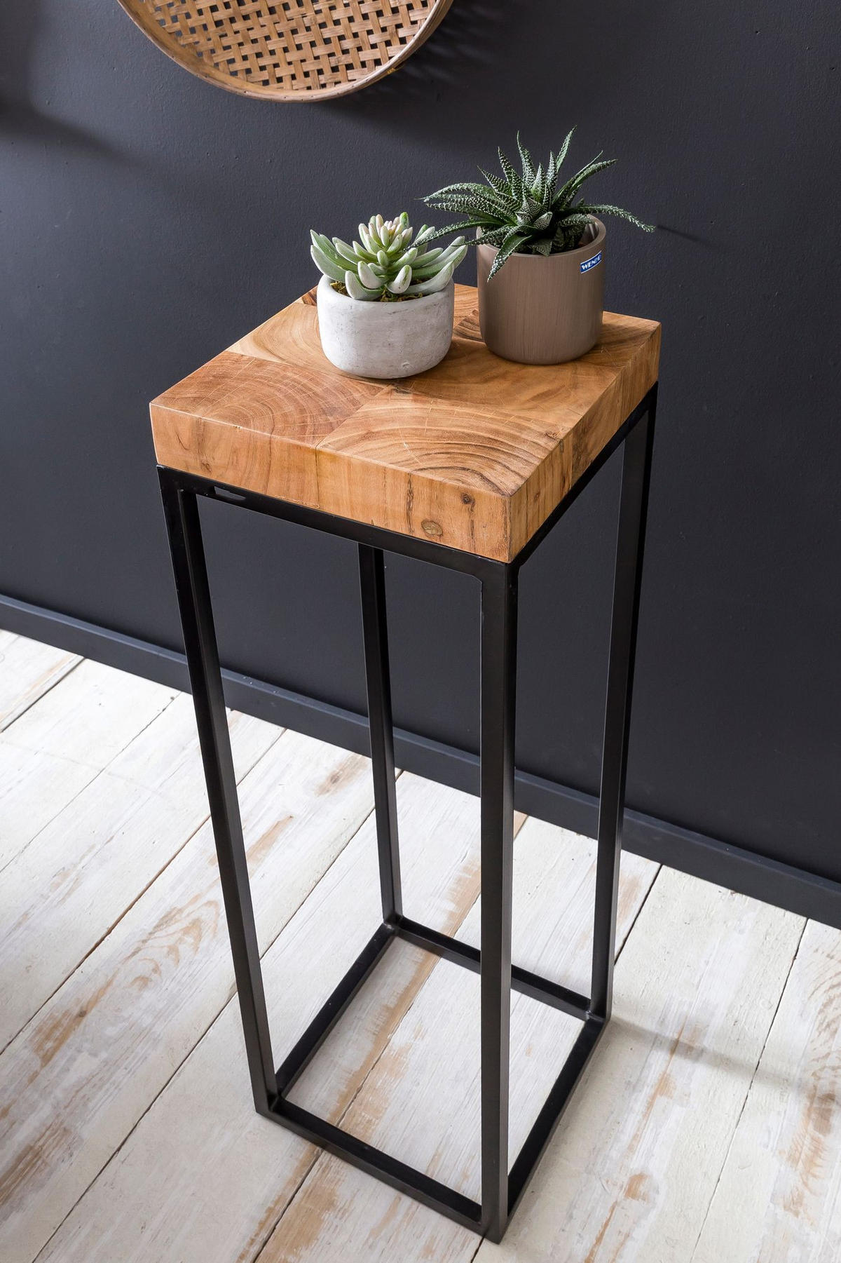 BEISTELLTISCH – Akazienholz Metall Natur 30x97x30 cm Industrial - Beige/Schwarz, Holz/Metall (30/30/97cm) - KADIMA DESIGN
